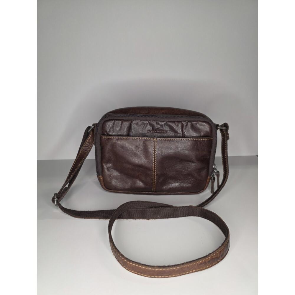 Jack Georges Voyager Crossbody Leather Camera Bag Brown Organizer 7193 Small EUC